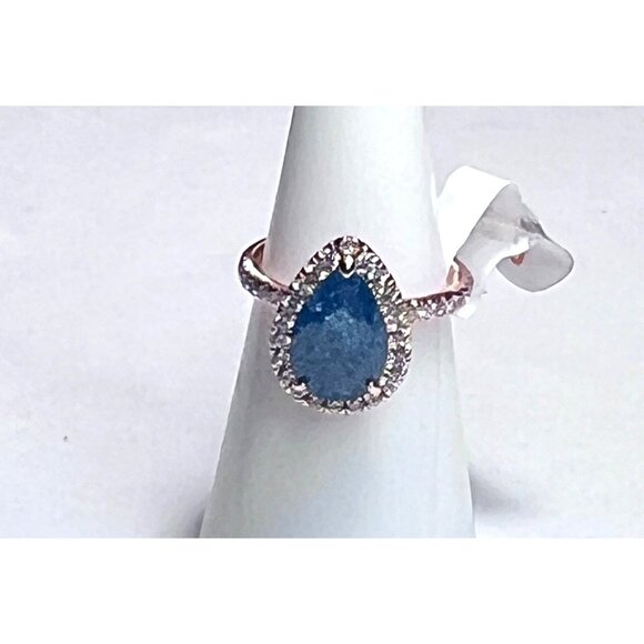 Ring Bomb Party Ring, size 6, speckled blue stone rose gold band - Picture 4 of 8